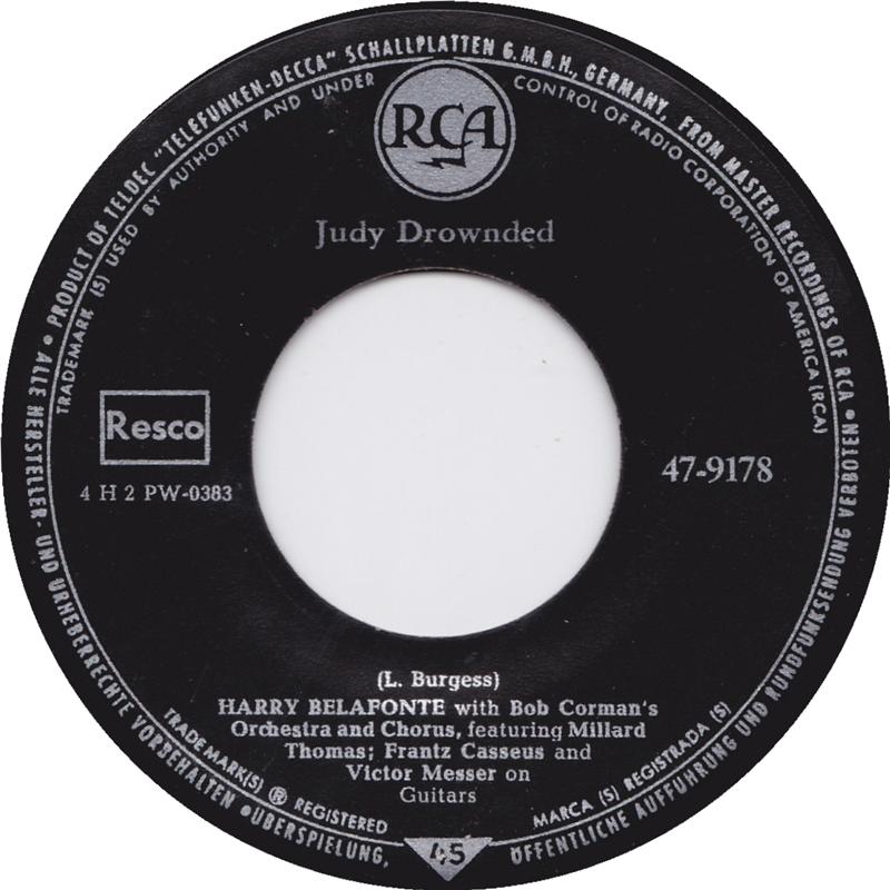 Harry Belafonte - Judy Drownded Vinyl Singles Vinyl Very Good (VG) <br> Hoes Generic