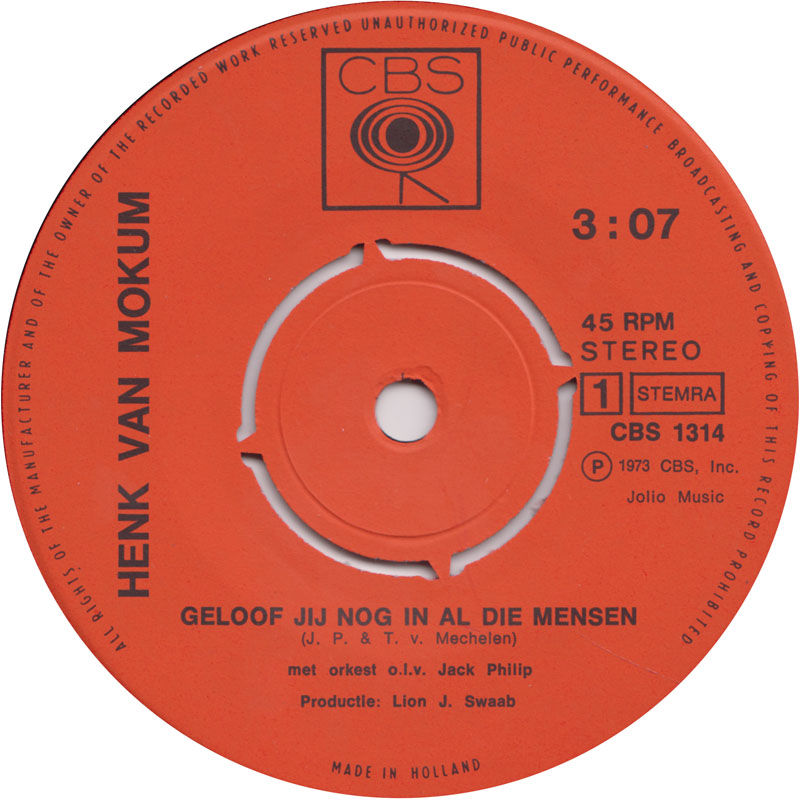 Henk Van Mokum - Geloof Jij Nog In Al Die Mensen Vinyl Singles