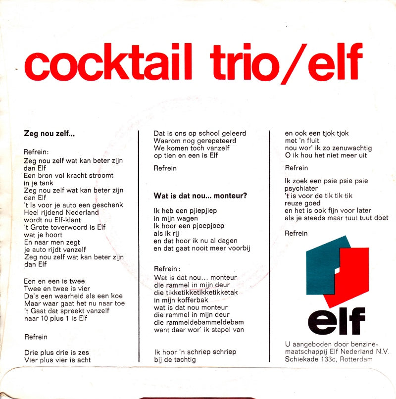 Cocktail Trio - Zeg Nou Zelf Vinyl Singles Vinyl Very Good (VG) <br> Hoes Generic