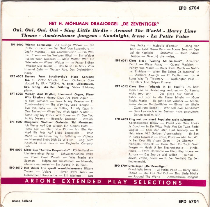 Draaiorgel De Zeventiger - Goodnight, Irene Vinyl Singles EP Vinyl Very Good (VG) <br> Hoes Good Plus (G+)