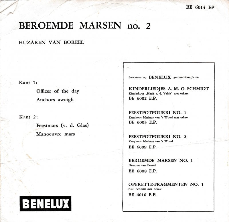 Huzaren Van Boreel - Beroemde Marsen No. * Vinyl Singles EP Vinyl Very Good (VG) <br> Hoes Good Plus (G+)
