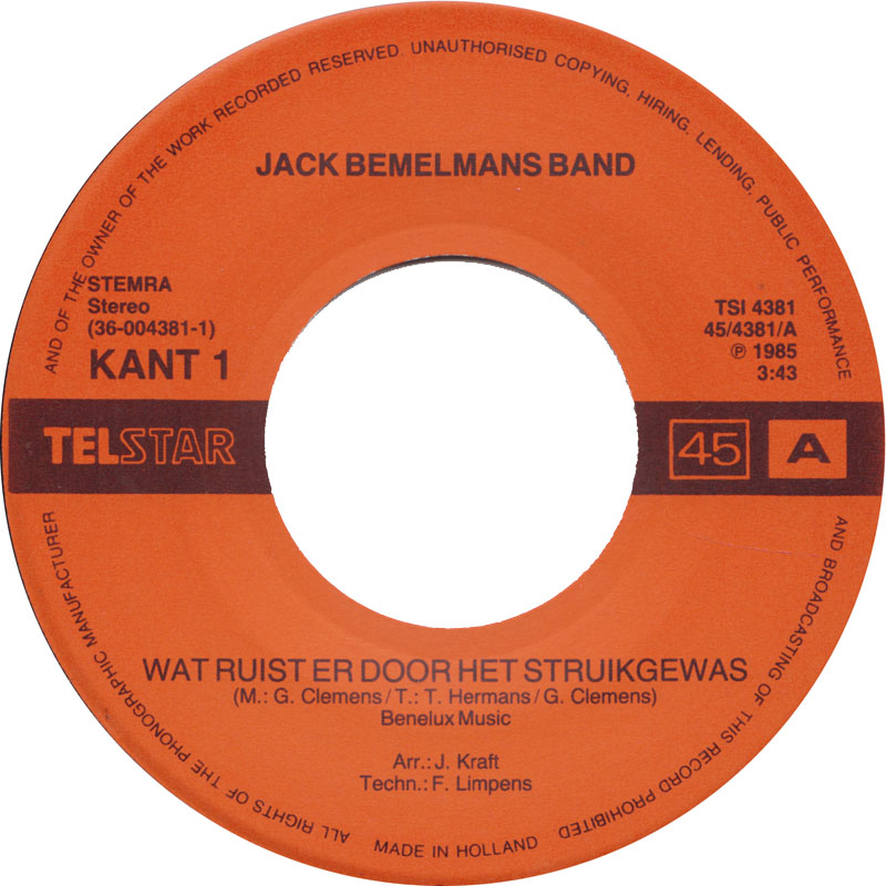 Jack Bemelmans Band - Wat Ruist Er Door Het Struikgewas Vinyl Singles