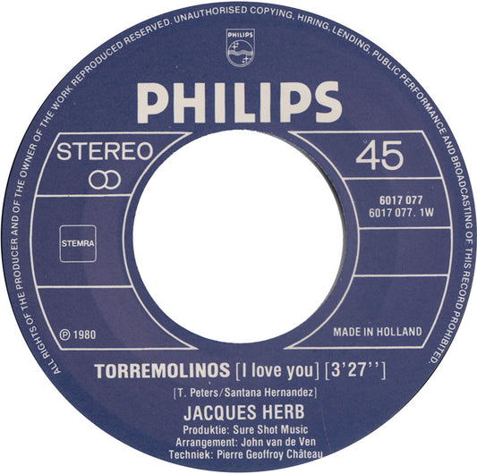 Jacques Herb - Torremolinos (I Love You) 16849 Vinyl Singles Vinyl Zeer Goed / Hoesje Goed "VINYLSINGLES.NL"