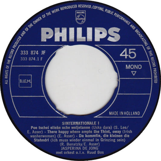 Jasperina De Jong - Sinternationale Vinyl Singles Vinyl Zeer Goed / Hoesje Goed "VINYLSINGLES.NL"
