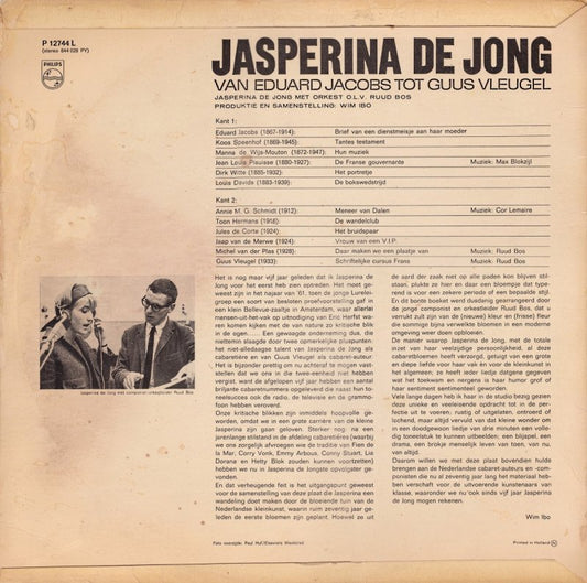 Jasperina De Jong - Van Eduard Jacobs Tot Guus Vleugel (LP) Vinyl LP Vinyl Zeer Goed / Hoesje Goed "VINYLSINGLES.NL"
