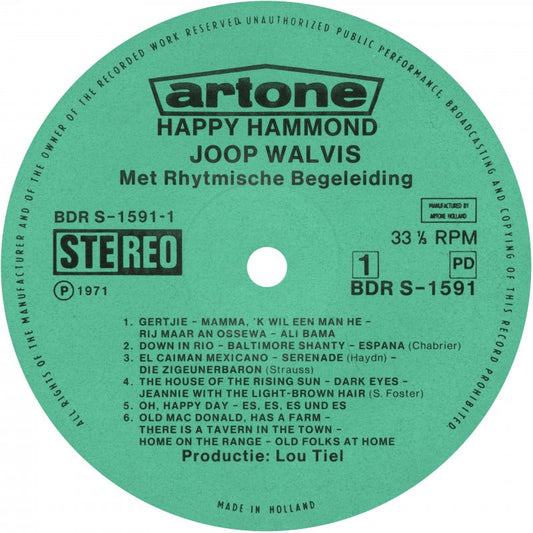 Joop Walvis - Happy Hammond - 40 Populaire Melodieen (LP) Vinyl LP Vinyl Zeer Goed / Hoesje Goed "VINYLSINGLES.NL"