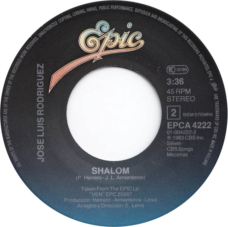 José Luis Rodríguez - Shalom Vinyl Singles