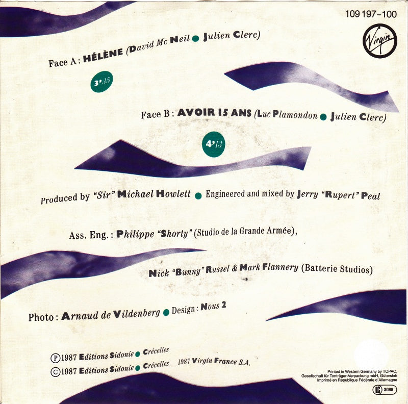 Julien Clerc - Hélène 41309 Vinyl Singles Vinyl Very Good (VG) <br> Hoes Good Plus (G+)