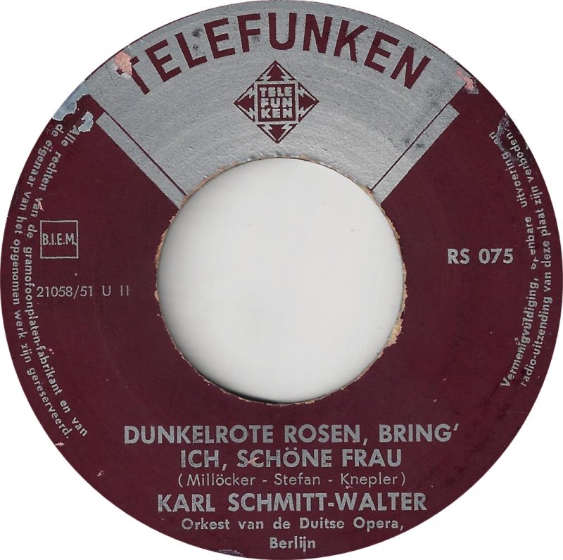 Karl Schmitt-Walter - Auf Der Heide Bluh'n Die Letzten Rosen Vinyl Singles Vinyl Very Good (VG) <br> Hoes Good Plus (G+)