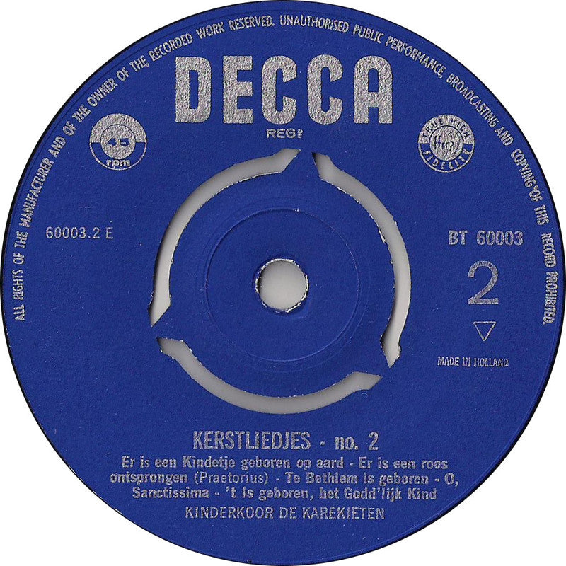 Kinderkoor De Karekieten - Kerstliedjes 1 34885 Vinyl Singles EP Vinyl Very Good (VG) <br> Hoes Good Plus (G+)