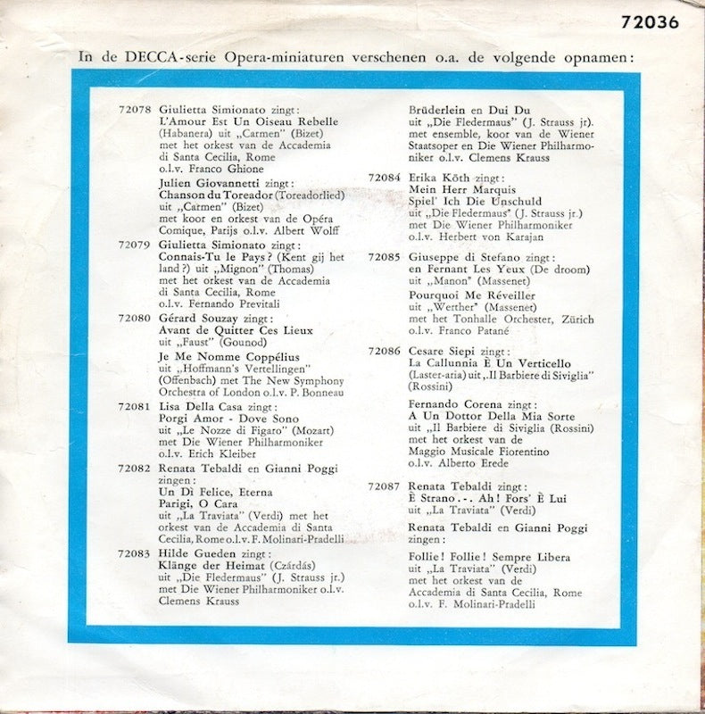 Santa Cecilia Chorus And Orchestra - Slavenkoor Vinyl Singles Vinyl Very Good (VG) <br> Hoes Good Plus (G+)