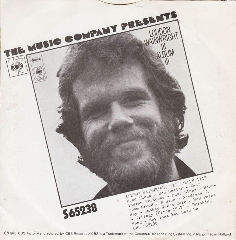 Loudon Wainwright III - Dead Skunk Vinyl Singles Vinyl Very Good (VG) <br> Hoes Good Plus (G+)
