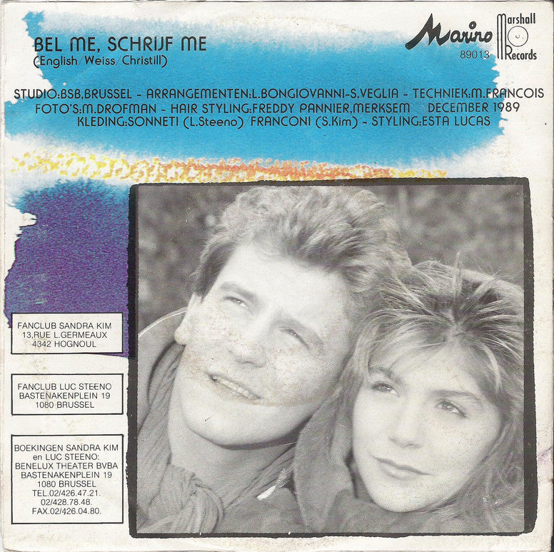 Luc Steeno & Sandra Kim - Bel Me, Schrijf Me Vinyl Singles Vinyl Very Good (VG) <br> Hoes Good Plus (G+)