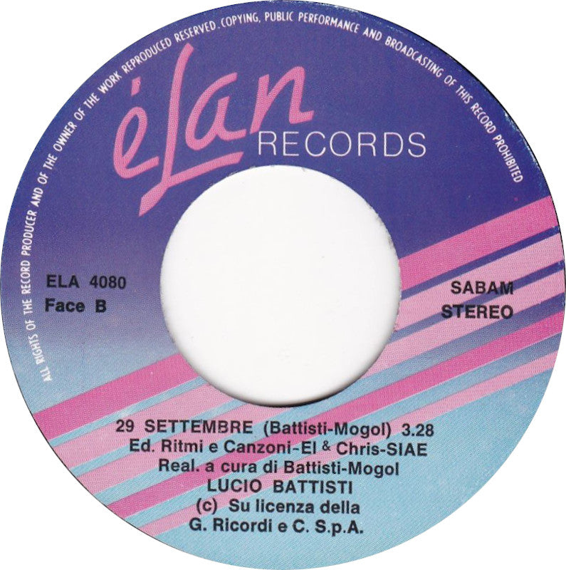 Lucio Battisti - Pensieri E Parole / ** Settembre Vinyl Singles Vinyl Very Good (VG) <br> Hoes Good Plus (G+)