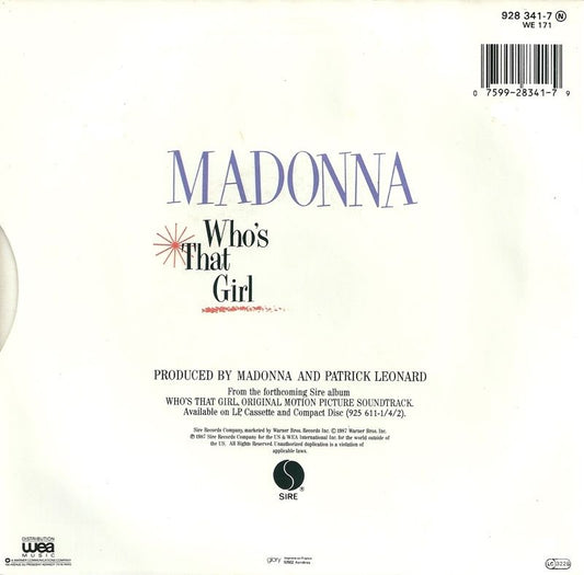 Madonna - Who's That Girl Vinyl Singles Vinyl Zeer Goed / Hoesje Goed "VINYLSINGLES.NL"