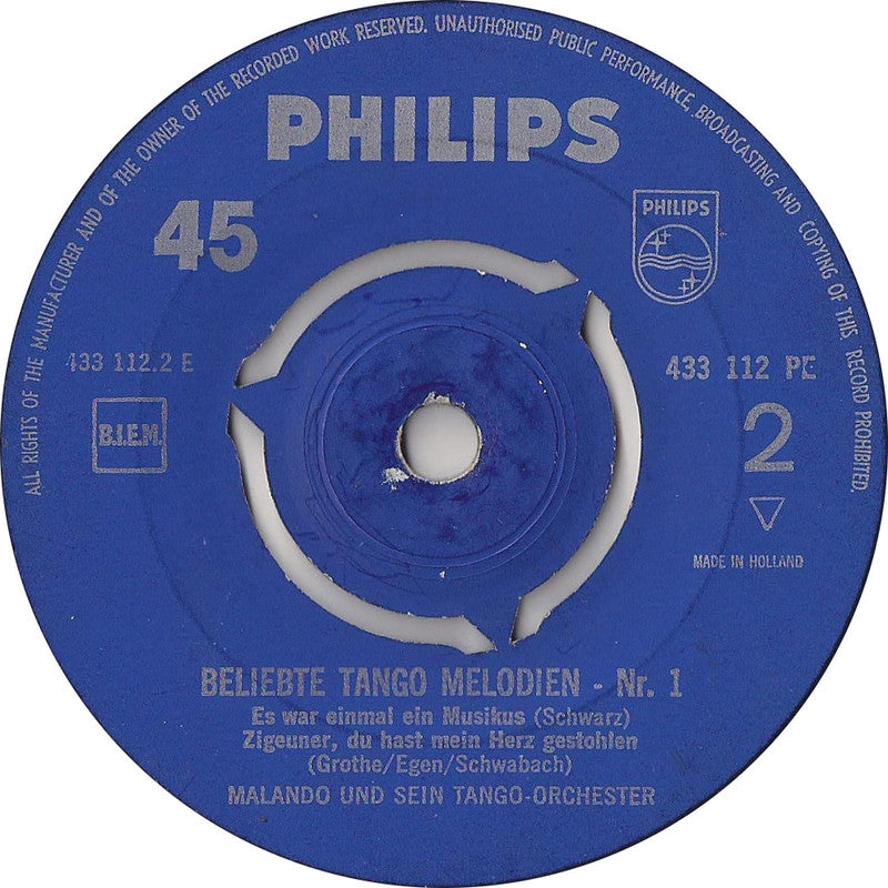 Malando Und Sein Tango-Orchester - Beliebte Tango Melodien * Vinyl Singles EP Vinyl Very Good (VG) <br> Hoes Generic