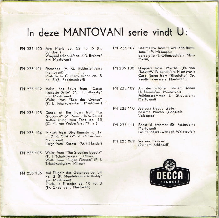 Mantovani And His Orchestra - An Der Schönen Blauen Donau Vinyl Singles Vinyl Very Good (VG) <br> Hoes Good Plus (G+)