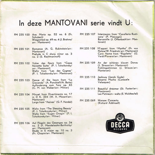 Mantovani And His Orchestra - An Der Schönen Blauen Donau Vinyl Singles Vinyl Zeer Goed / Hoesje Goed "VINYLSINGLES.NL"