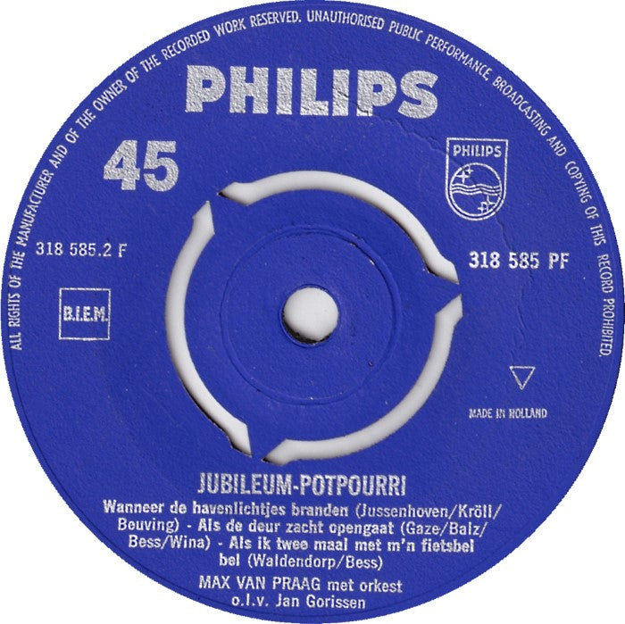 Max Van Praag - Jubileum Potpourri 32681 Vinyl Singles Vinyl (VG) <br> Hoes (G+)