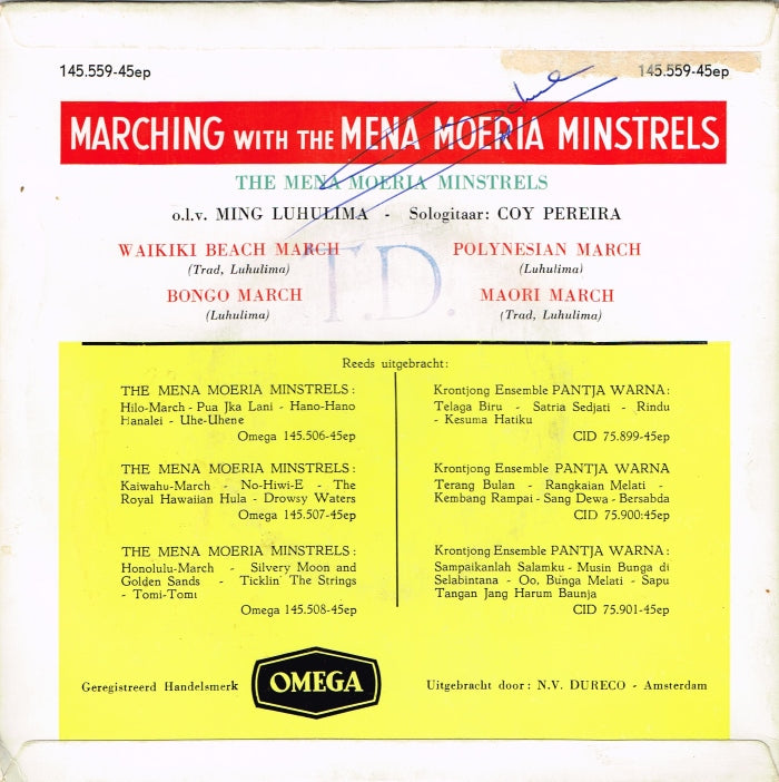 Mena Moeria Minstrels O.l.v Ming Luhulima - Marching With The Mena Moeria Minstrels Vinyl Singles EP Vinyl (VG) <br> Hoes (G+)