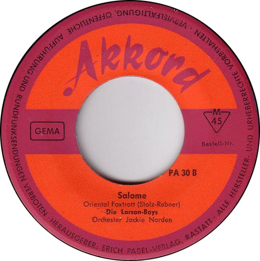 Monika Grimm / Die Larson-Boys / Orchester Jackie Norden - Paschanga Vinyl Singles Media: VG+ / Sleeve: G+ "VINYLSINGLES.NL"