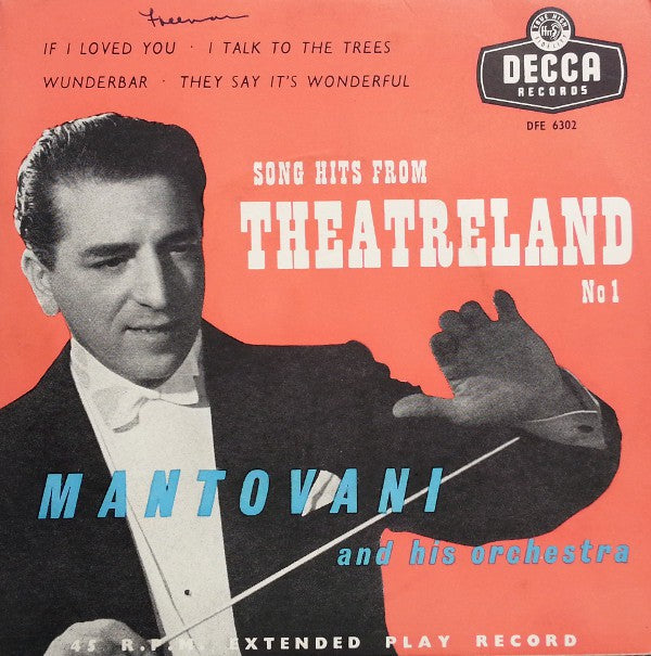 Mantovani - Song Hits From Theatreland Vinyl Singles EP Vinyl Very Good (VG) <br> Hoes Good Plus (G+)