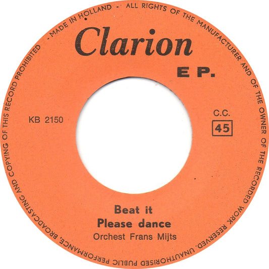 Orkest Frans Mijts - One Over One Vinyl Singles EP Media: VG+ / Sleeve: G+ "VINYLSINGLES.NL"