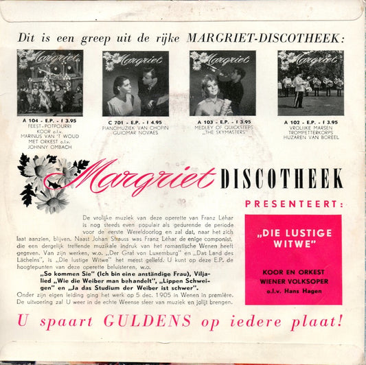 Orchester Und Chor Der Wiener Volksoper - Die Lustige Witwe Vinyl Singles EP Vinyl Zeer Goed / Hoesje Goed "VINYLSINGLES.NL"