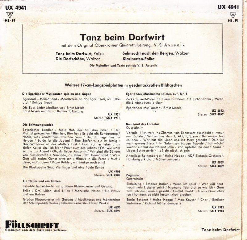 Original Oberkrainer Quintett - Tanz Beim Dorfwirt Nr. * Vinyl Singles EP Vinyl Very Good (VG) <br> Hoes Good Plus (G+)