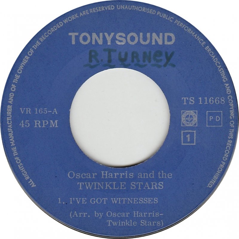 Oscar Harris And The Twinkle Stars - I Got Witnesses Vinyl Singles Vinyl Very Good (VG) <br> Hoes Good Plus (G+)