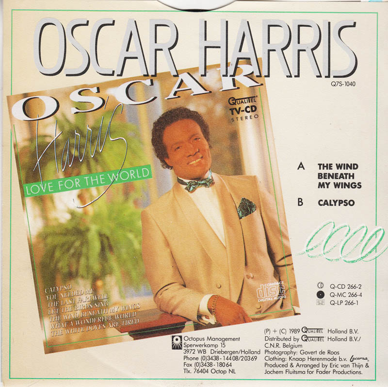 Oscar Harris - The Wind Beneath My Wings Vinyl Singles Vinyl Very Good (VG) <br> Hoes Good Plus (G+)