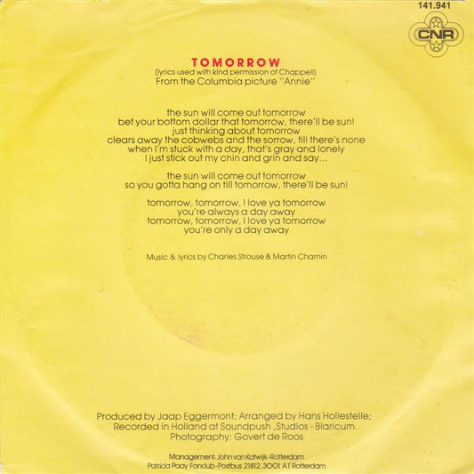 Patricia Paay - Tomorrow 40762 Vinyl Singles Vinyl Zeer Goed / Hoesje Goed "VINYLSINGLES.NL"