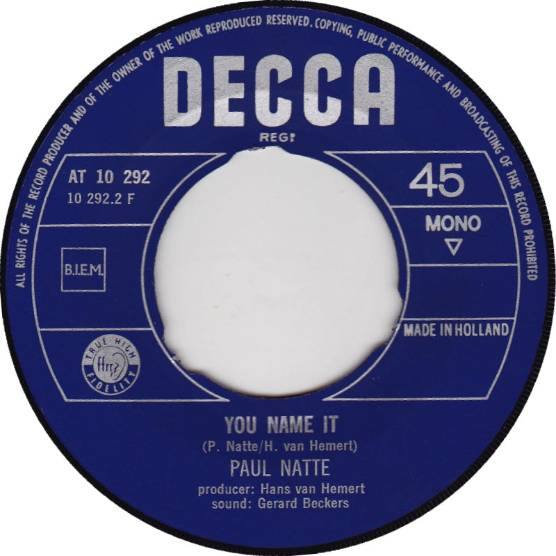 Paul Natte - Homburg Vinyl Singles Vinyl Very Good (VG) <br> Hoes Generic