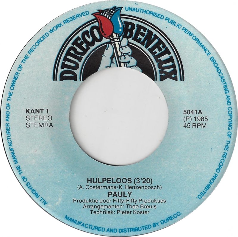 Pauly - Hulpeloos Vinyl Singles