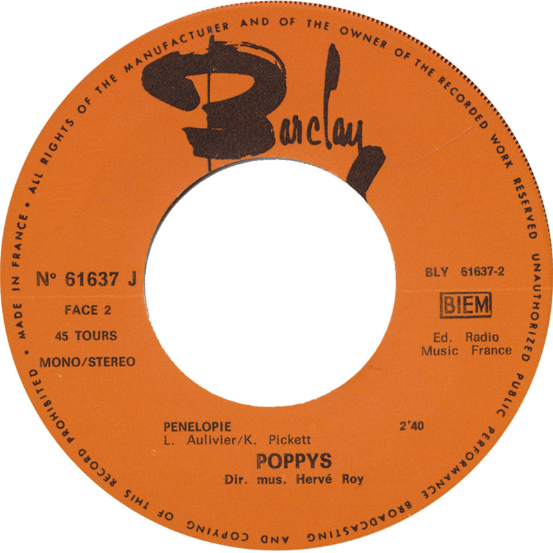 Poppys - La Vie C'est Si Joli 36964 Vinyl Singles Vinyl Very Good (VG) <br> Hoes Good Plus (G+)