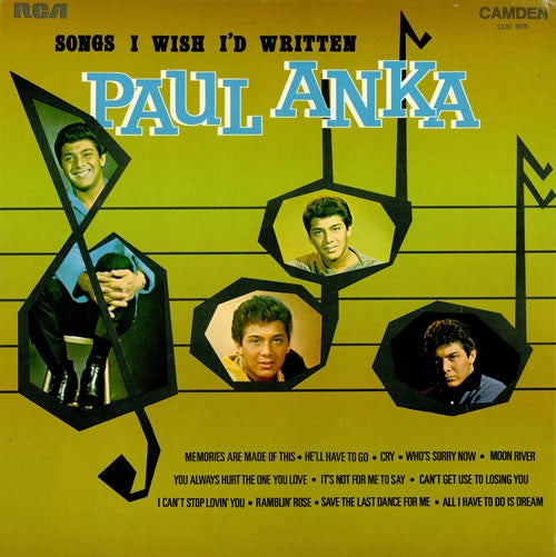 Paul Anka - Songs I Wish I'd Written (LP) Vinyl LP Vinyl Very Good (VG) <br> Hoes Good Plus (G+)