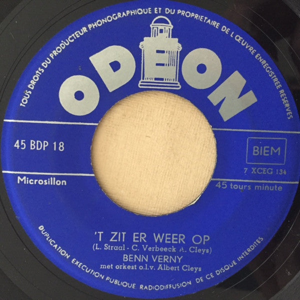 Benn Verny - 'T Zit Er Weer Op Vinyl Singles Vinyl Very Good (VG) <br> Hoes Generic