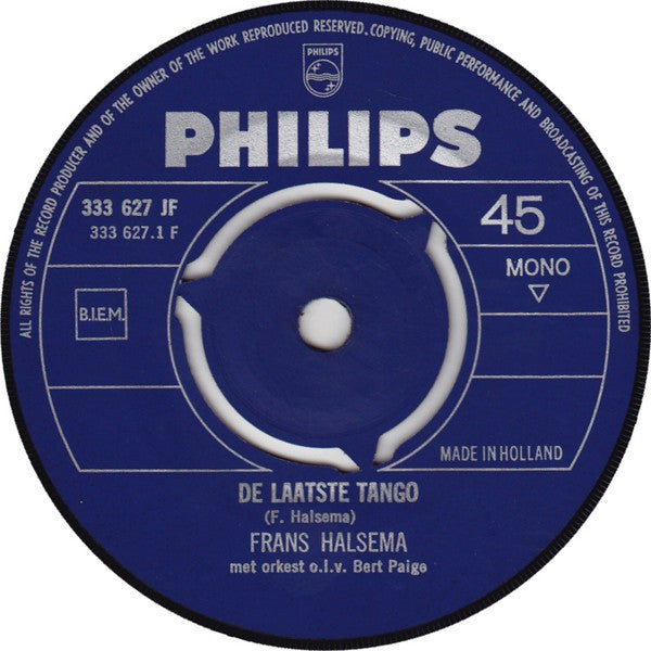 Frans Halsema / Frans Halsema Maria Lindes - De Laatste Tango / Ontmoeting Op De Dam Vinyl Singles Vinyl Very Good (VG) <br> Hoes Good Plus (G+)