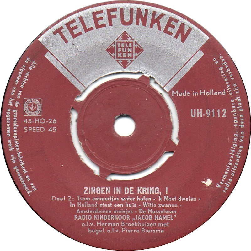 Kinderkoor Jacob Hamel - Zingen In De Kring 1 18182 Vinyl Singles EP Vinyl Very Good (VG) <br> Hoes Good Plus (G+)