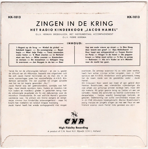 Kinderkoor Jacob Hamel - Zingen In De Kring * Vinyl Singles EP Vinyl Very Good (VG) <br> Hoes Good Plus (G+)
