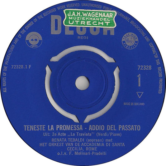 Renata Tebaldi - Teneste La Promessa Vinyl Singles Media: VG+ / Sleeve: G+ "VINYLSINGLES.NL"