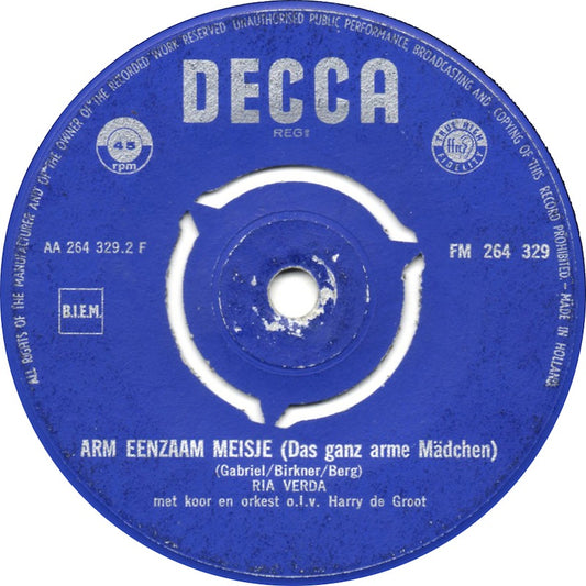 Ria Verda - Papieren Rozen Vinyl Singles Media: VG+ / Sleeve: G+ "VINYLSINGLES.NL"