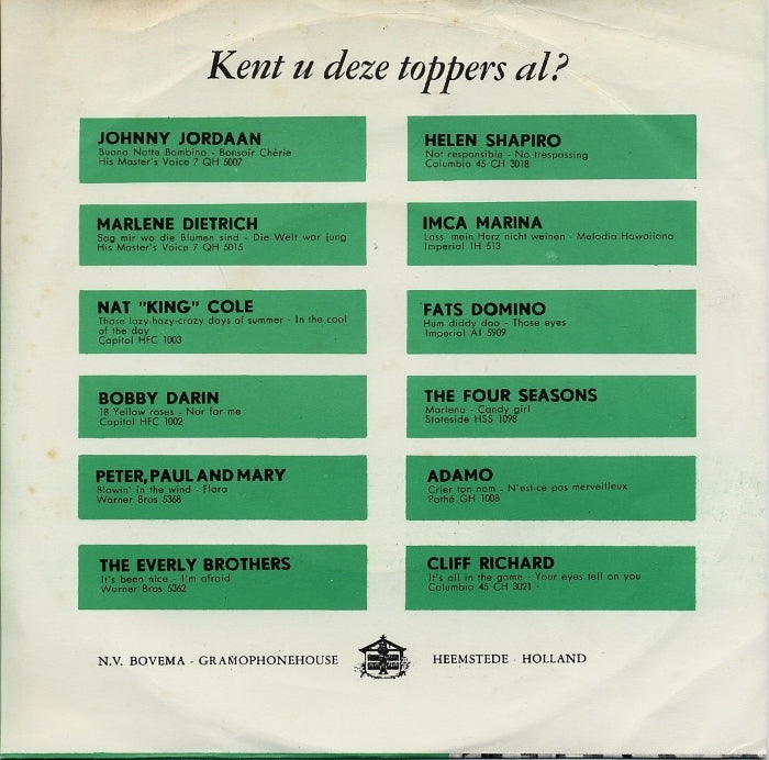 Richard Anthony - Ecoute Dans Le Vent Vinyl Singles Vinyl Very Good (VG) <br> Hoes Good Plus (G+)