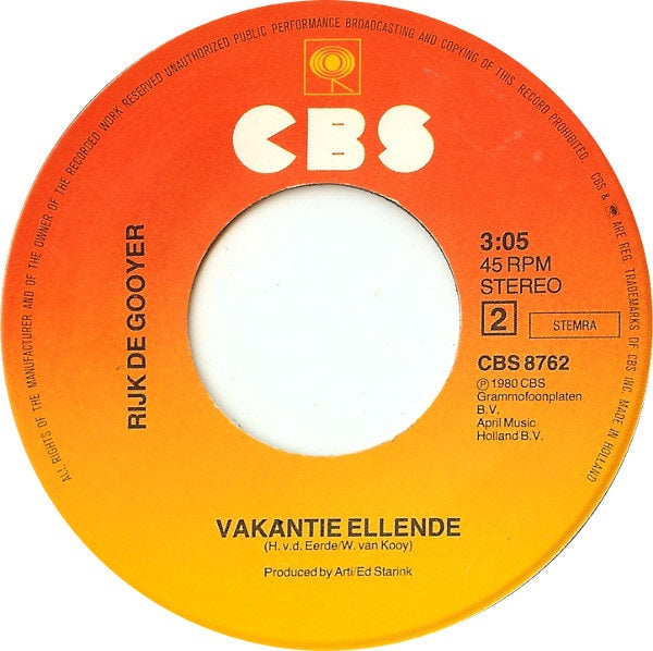 Rijk De Gooyer - 'T Jochie, Dat Zal Altijd Blijven Sappelen Vinyl Singles Vinyl Very Good (VG) <br> Hoes Generic