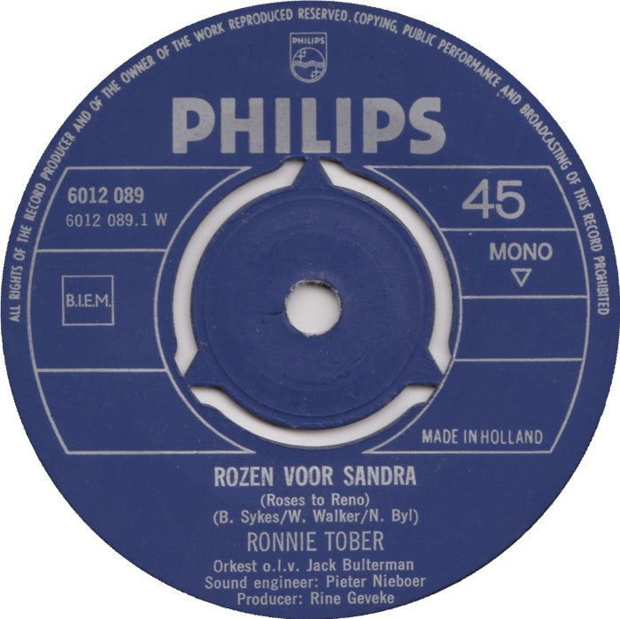 Ronnie Tober - Rozen Voor Sandra Vinyl Singles