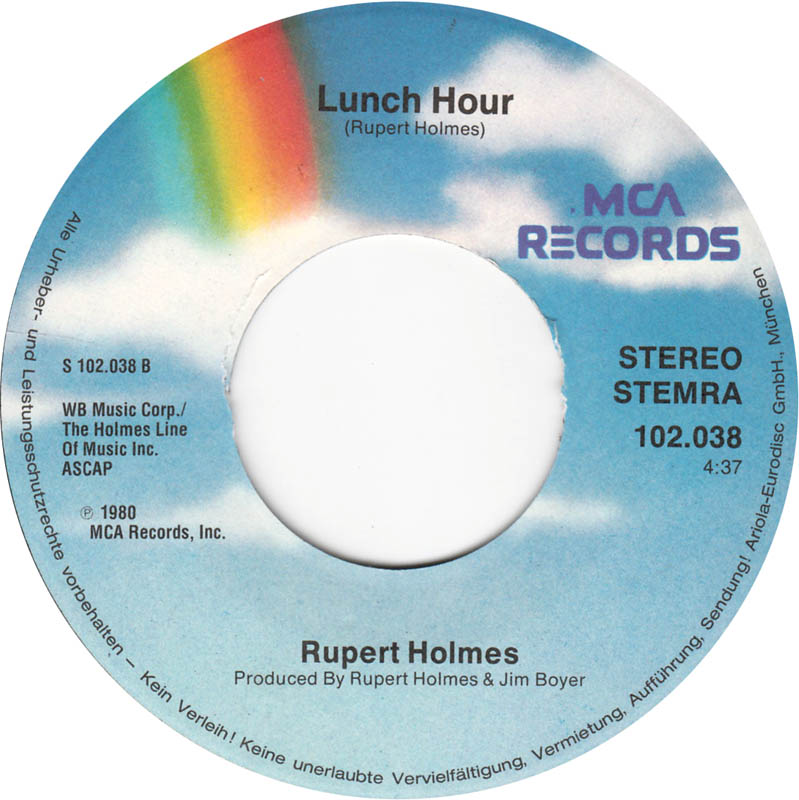 Rupert Holmes - Answering Machine Vinyl Singles Vinyl Very Good (VG) <br> Hoes Good Plus (G+)