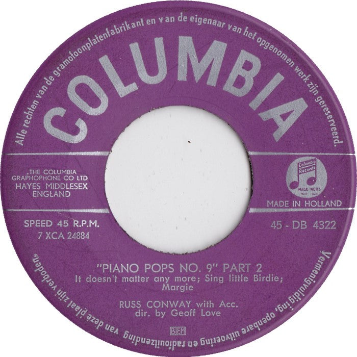 Russ Conway - Piano Pops No * Vinyl Singles Vinyl Very Good (VG) <br> Hoes Generic
