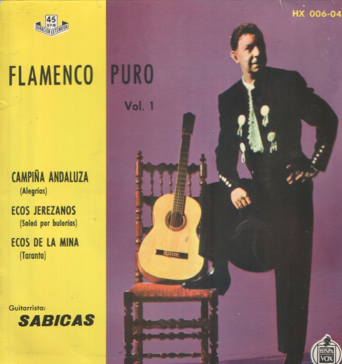 SABICAS EP Spain Flamenco puro Vol. * Vinyl Singles EP Vinyl Very Good (VG) <br> Hoes Good Plus (G+)