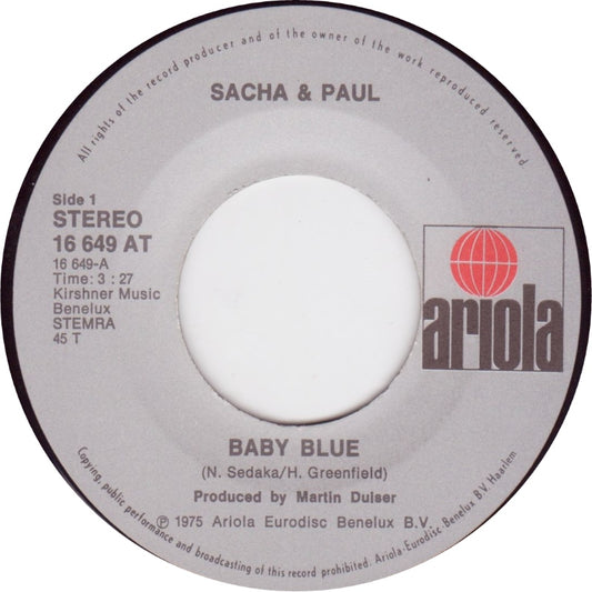 Sacha & Paul - Baby Blue Vinyl Singles Vinyl Zeer Goed / Hoesje Goed "VINYLSINGLES.NL"