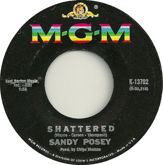 Sandy Posey - Shattered Vinyl Singles Vinyl Zeer Goed / Hoesje Generic "VINYLSINGLES.NL"